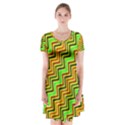 Green Red Brown Zig Zag Background Short Sleeve V-neck Flare Dress View1