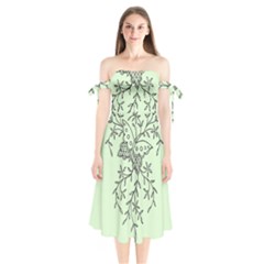 Illustration Of Butterflies And Flowers Ornament On Green Background Shoulder Tie Bardot Midi Dress by BangZart