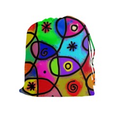 Digitally Painted Colourful Abstract Whimsical Shape Pattern Drawstring Pouches (extra Large) by BangZart