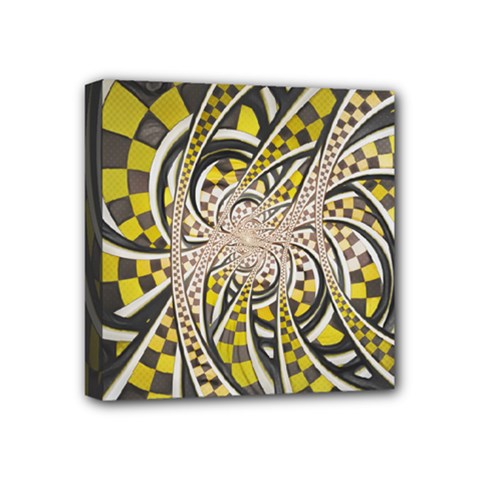 Liquid Taxi Cab, A Yellow Checkered Retro Fractal Mini Canvas 4  X 4  by jayaprime