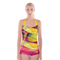 Abstract #367 Boyleg Halter Swimsuit  by RockettGraphics