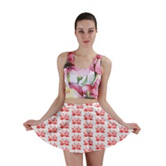 Red Lotus Floral Pattern Mini Skirt by paulaoliveiradesign