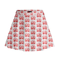 Red Lotus Floral Pattern Mini Flare Skirt by paulaoliveiradesign