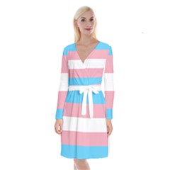 Trans Pride Long Sleeve Velvet Front Wrap Dress by Crayonlord