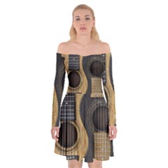 Old And Worn Acoustic Guitars Yin Yang Off Shoulder Skater Dress by JeffBartels