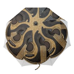 Old And Worn Acoustic Guitars Yin Yang Folding Umbrellas by JeffBartels