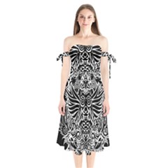 Tattoo Tribal Owl Shoulder Tie Bardot Midi Dress by Valentinaart