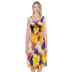 Colorful Flowers Pattern Midi Sleeveless Dress by BangZart