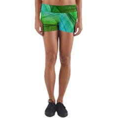 Sunlight Filtering Through Transparent Leaves Green Blue Yoga Shorts by BangZart