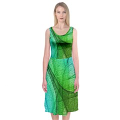 Sunlight Filtering Through Transparent Leaves Green Blue Midi Sleeveless Dress by BangZart