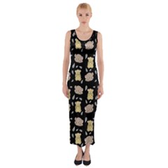 Cute Hamster Pattern Black Background Fitted Maxi Dress by BangZart