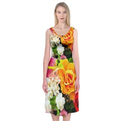 Colorful Flowers Midi Sleeveless Dress by BangZart