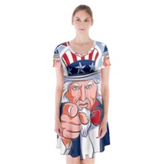 Independence Day United States Of America Short Sleeve V-neck Flare Dress by BangZart