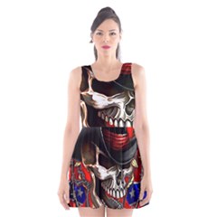 Confederate Flag Usa America United States Csa Civil War Rebel Dixie Military Poster Skull Scoop Neck Skater Dress by BangZart