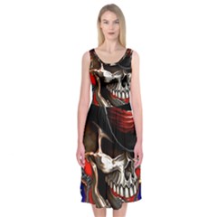 Confederate Flag Usa America United States Csa Civil War Rebel Dixie Military Poster Skull Midi Sleeveless Dress by BangZart