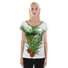 Branch Floral Green Nature Pine Cap Sleeve Tops by Nexatart