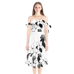 Ecological Floral Flowers Leaf Shoulder Tie Bardot Midi Dress by Nexatart