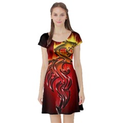 Dragon Fire Short Sleeve Skater Dress by BangZart