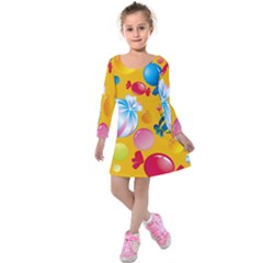 Sweets And Sugar Candies Vector  Kids  Long Sleeve Velvet Dress by BangZart