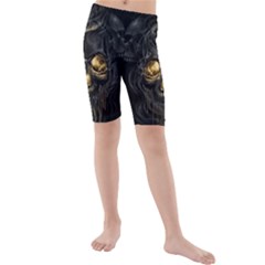 Art Fiction Black Skeletons Skull Smoke Kids  Mid Length Swim Shorts by BangZart