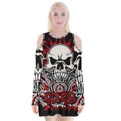 Acab Tribal Velvet Long Sleeve Shoulder Cutout Dress by Valentinaart