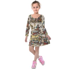 Tarot Cards Pattern Kids  Long Sleeve Velvet Dress by Valentinaart