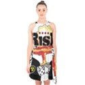 Nuclear Explosion Trump and Kim Jong Halter Collar Waist Tie Chiffon Dress View1
