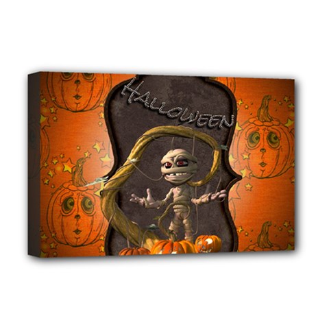 Halloween, Funny Mummy With Pumpkins Deluxe Canvas 18  X 12   by FantasyWorld7