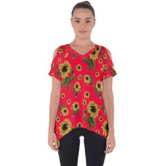 Sunflowers Pattern Cut Out Side Drop Tee by Valentinaart