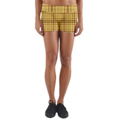 Plaid Yellow Fabric Texture Pattern Yoga Shorts by paulaoliveiradesign