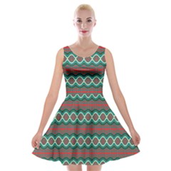 Ethnic Geometric Pattern Velvet Skater Dress by linceazul