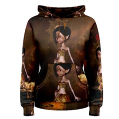 Steampunk, Cute Little Steampunk Girl In The Night With Clocks Women s Pullover Hoodie by FantasyWorld7