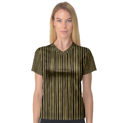 Stylish Golden Strips V-neck Sport Mesh Tee by gatterwe