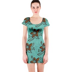 Chocolate Background Floral Pattern Short Sleeve Bodycon Dress by Nexatart