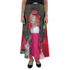 Christmas, Funny Kitten With Gifts Flared Maxi Skirt by FantasyWorld7