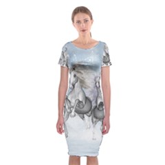 Awesome Running Horses In The Snow Classic Short Sleeve Midi Dress by FantasyWorld7