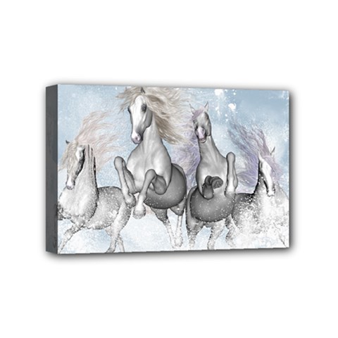 Awesome Running Horses In The Snow Mini Canvas 6  X 4  by FantasyWorld7