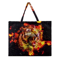 Fire Tiger Zipper Large Tote Bag by stockimagefolio1