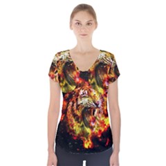 Fire Tiger Short Sleeve Front Detail Top by stockimagefolio1