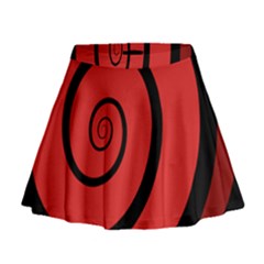 Double Spiral Thick Lines Black Red Mini Flare Skirt by Mariart