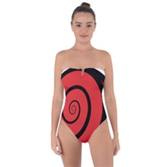 Double Spiral Thick Lines Black Red Tie Back One Piece Swimsuit by Mariart