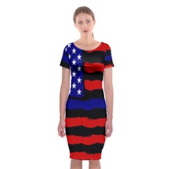 Flag American Line Star Red Blue White Black Beauty Classic Short Sleeve Midi Dress by Mariart