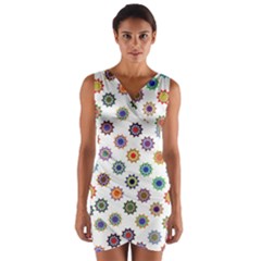 Flowers Pattern Recolor Artwork Sunflower Rainbow Beauty Wrap Front Bodycon Dress by Mariart