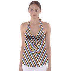 Lines Chevron Yellow Pink Blue Black White Cute Babydoll Tankini Top by Mariart