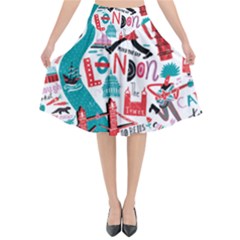 London Illustration City Flared Midi Skirt by Mariart