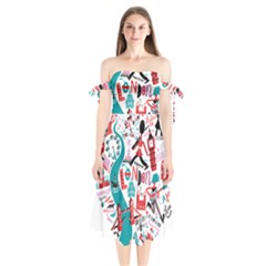 London Illustration City Shoulder Tie Bardot Midi Dress by Mariart