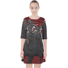 Awesmoe Black Horse With Flowers On Red Background Pocket Dress by FantasyWorld7