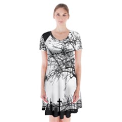 Halloween Landscape Short Sleeve V-neck Flare Dress by Valentinaart