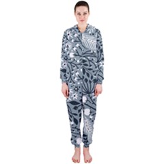 Abstract Floral Pattern Grey Hooded Jumpsuit (ladies)  by Mariart