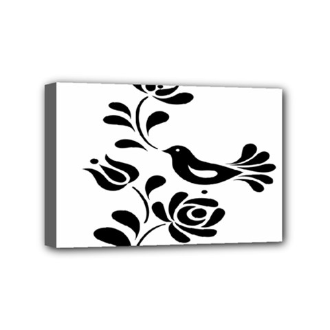 Birds Flower Rose Black Animals Mini Canvas 6  X 4  by Mariart